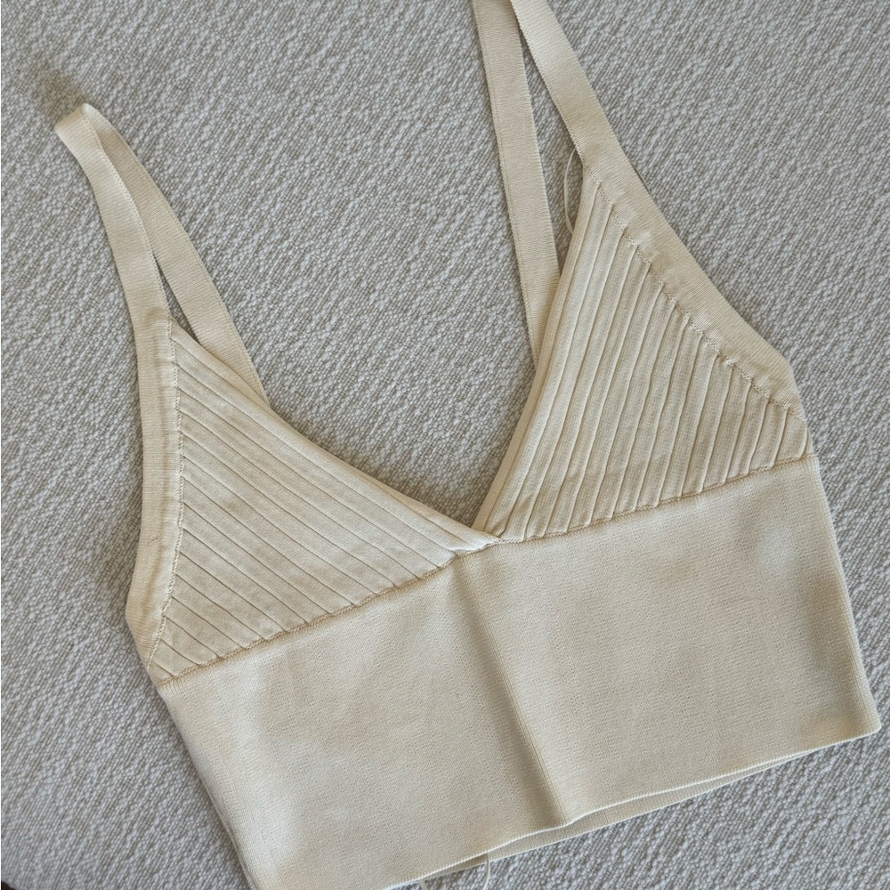 Zara Cream Ribbed Crop Top